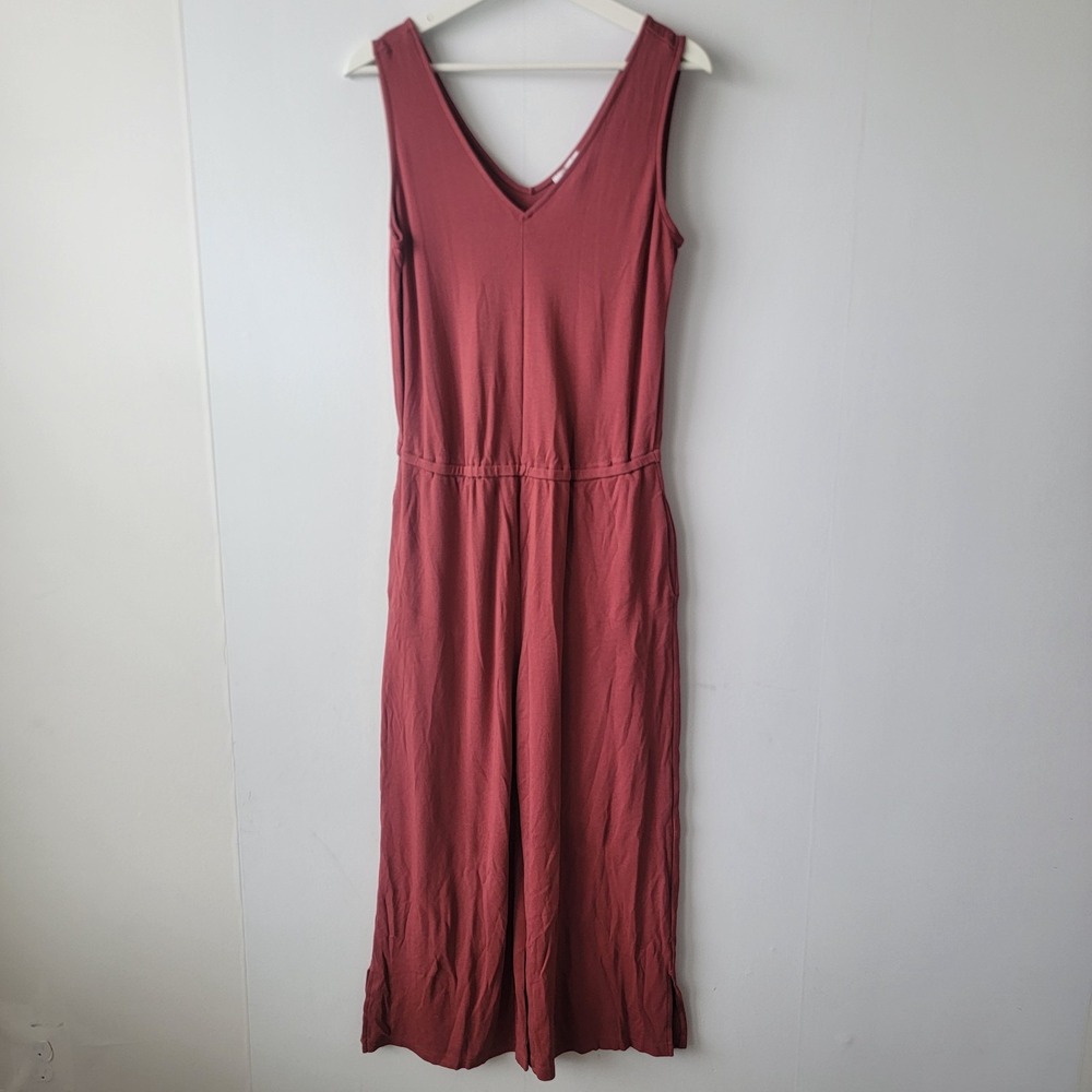 ANTHROPOLOGIE Daily Ritual Women's Red  Wide-Leg Jumpsuit sz M Sleeveless V-Neck